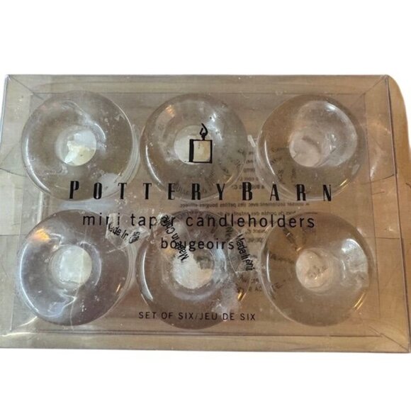 Pottery Barn Set Of 6 Mini Taper Candleholders Clear Glass - Picture 1 of 8